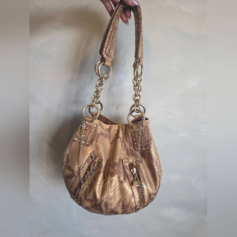 Y2K Metallic Gold Python Snake Embossed Bling Stu… - image 1